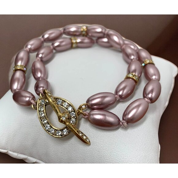 Monet Simulated Pearl Necklace & Bracelet Set Dusky Rose Crystal Gold-Tone Clasp - Picture 2 of 10